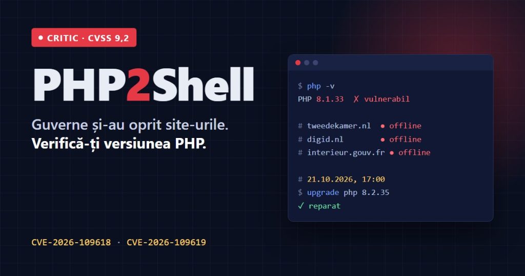 Breșa PHP2Shell: guverne și-au oprit site-urile. 70% din web e expus PHP2Shell, CVE-2026-109618 și CVE-2026-109619: breșă critică în PHP, CVSS 9,2